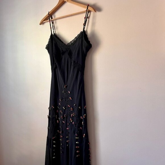 Vintage CACHE 100% Silk Sheer Beaded Rosebud Lace Slip Dress Size 10 - Picture 2 of 10
